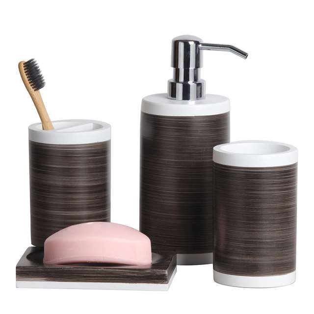 Polyresin-4Pcs-Bathset-Brown-And-White