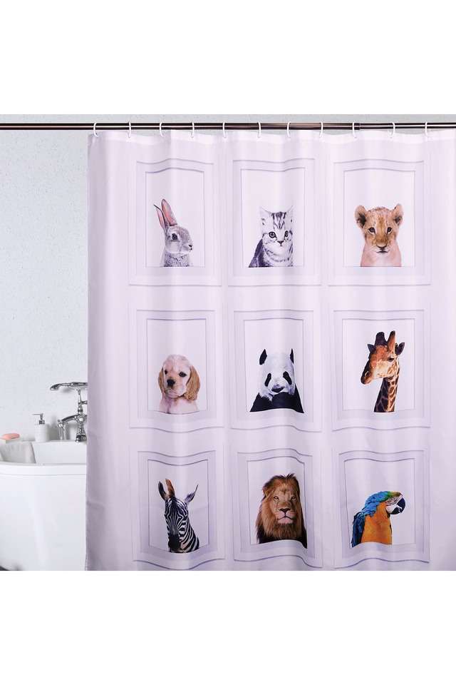 Polyester-Water-Repellent-Shower-Curtain-with-12-Hooks-(L)200-x-(W)180cm-Multi