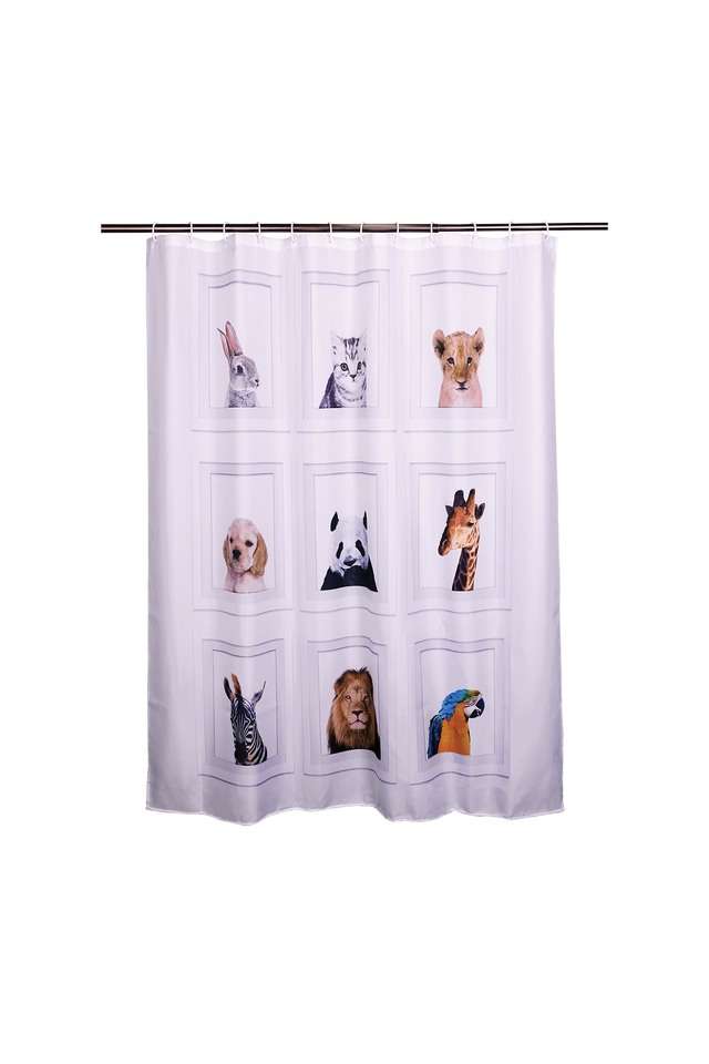 Polyester-Water-Repellent-Shower-Curtain-with-12-Hooks-(L)200-x-(W)180cm-Multi