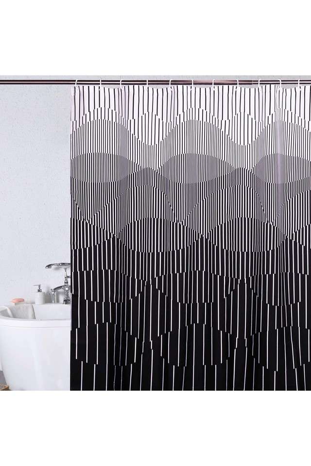 Polyester-Water-Repellent-Shower-Curtain-with-12-Hooks-(L)200-x-(W)180-cm-Black