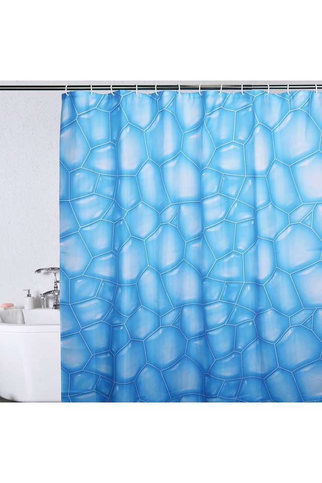 Polyester-Water-Repellent-Shower-Curtain-with-12-Hooks-(L)200-x-(W)180cm-Blue