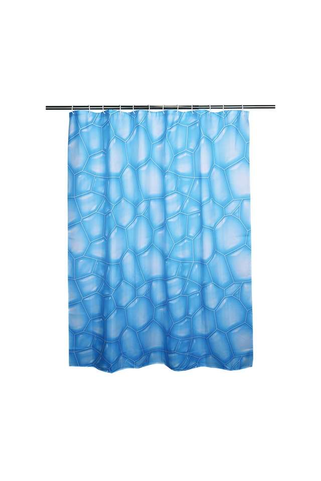 Polyester-Water-Repellent-Shower-Curtain-with-12-Hooks-(L)200-x-(W)180cm-Blue