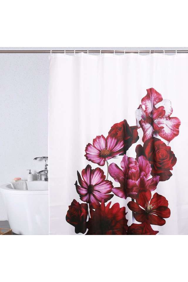 Polyester-Water-Repellent-Shower-Curtain-with-12-Hooks-(L)200-x-(W)180cm-Red