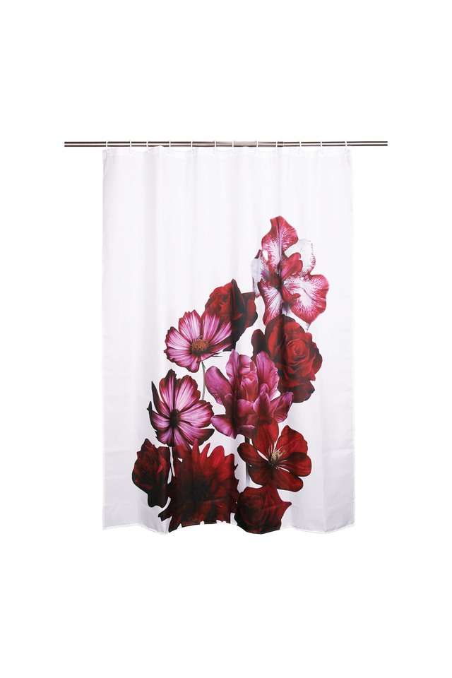 Polyester-Water-Repellent-Shower-Curtain-with-12-Hooks-(L)200-x-(W)180cm-Red