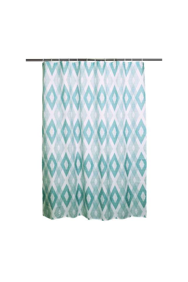 Polyester-Water-Repellent-Shower-Curtain-with-12-Hooks-(L)200-x-(W)180-cm-Blue