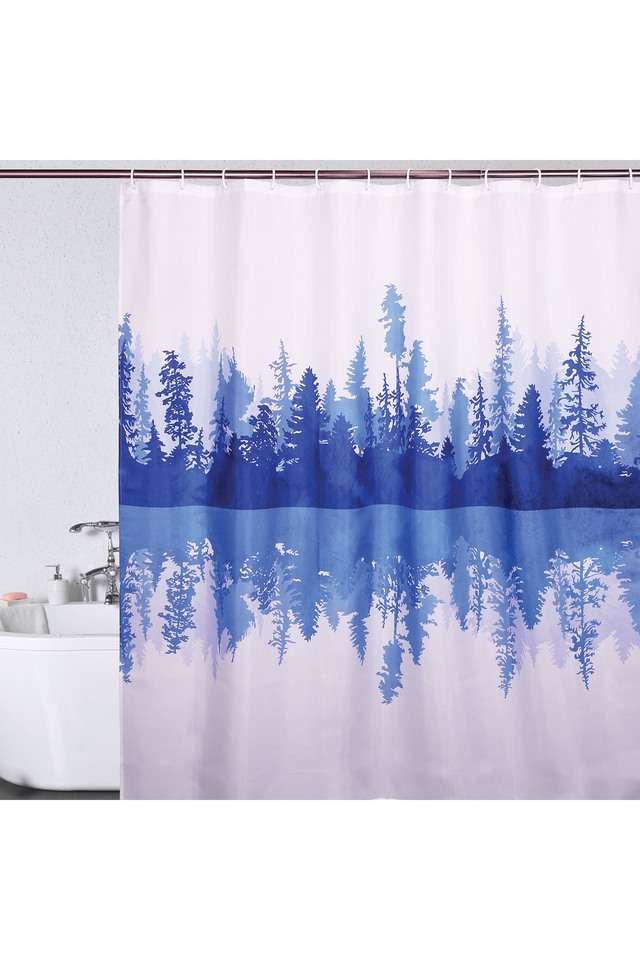 Polyester-Water-Repellent-Shower-Curtain-with-12-Hooks-(L)200-x-(W)180cm-Blue