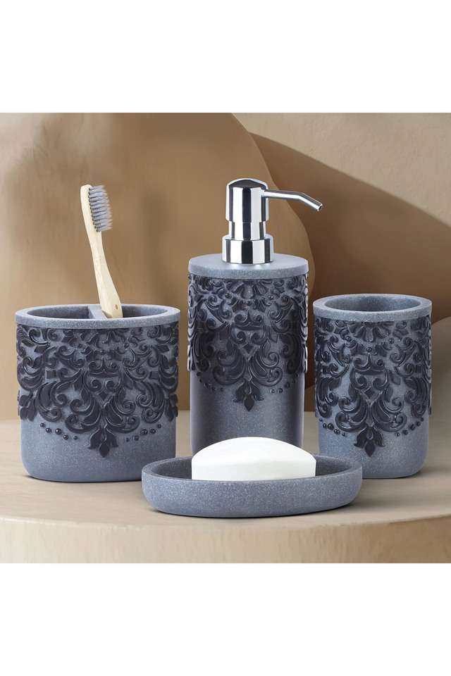 Polyresin-4Pc-Bathset-Grey-And-Black