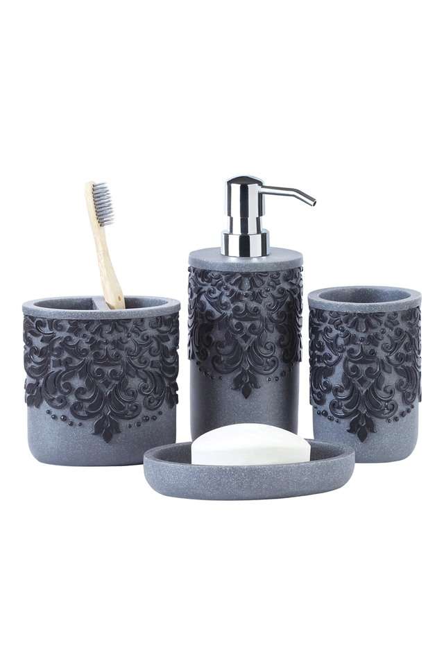 Polyresin-4Pc-Bathset-Grey-And-Black