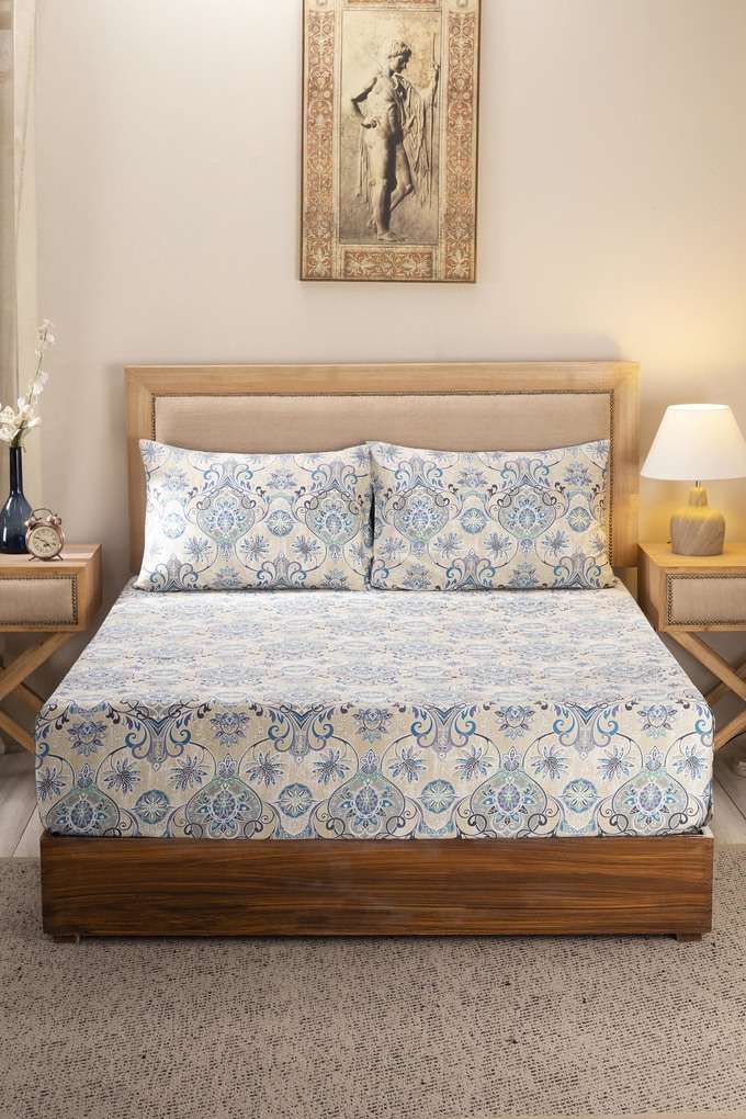Hues-Nouveau-Tradition-Lawn-Rerun-300-TC-Cotton-Blue-Print-King-Bed-Sheet-With-2-Pillow-Covers