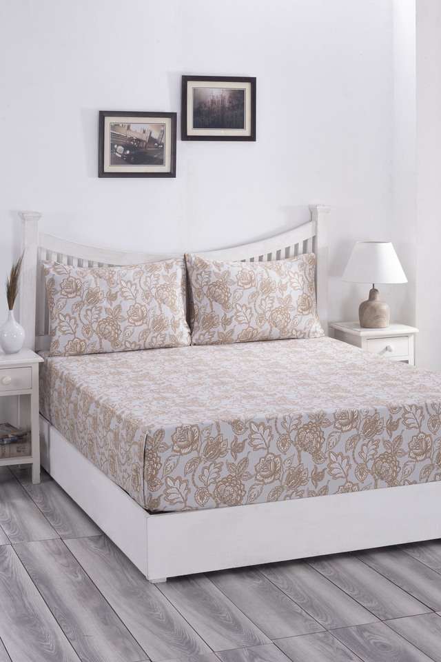 Hues-PBS-Nomad-Scuplt-Orlean-210-TC-Cotton-Neutral-Print-Double-Bed-Sheet-With-2-Pillow-Covers