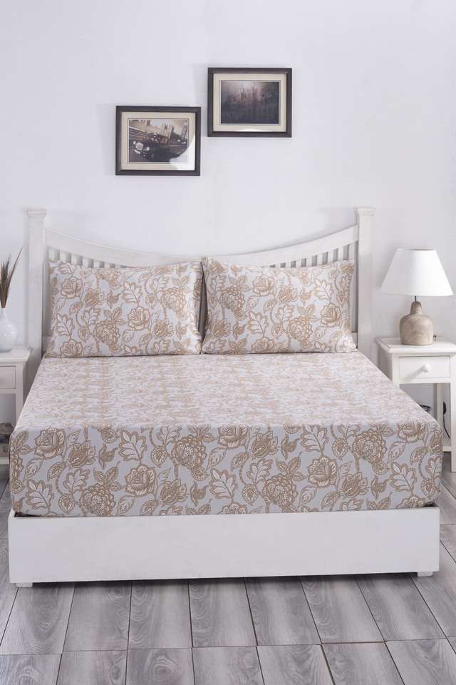 Hues-PBS-Nomad-Scuplt-Orlean-210-TC-Cotton-Neutral-Print-Double-Bed-Sheet-With-2-Pillow-Covers