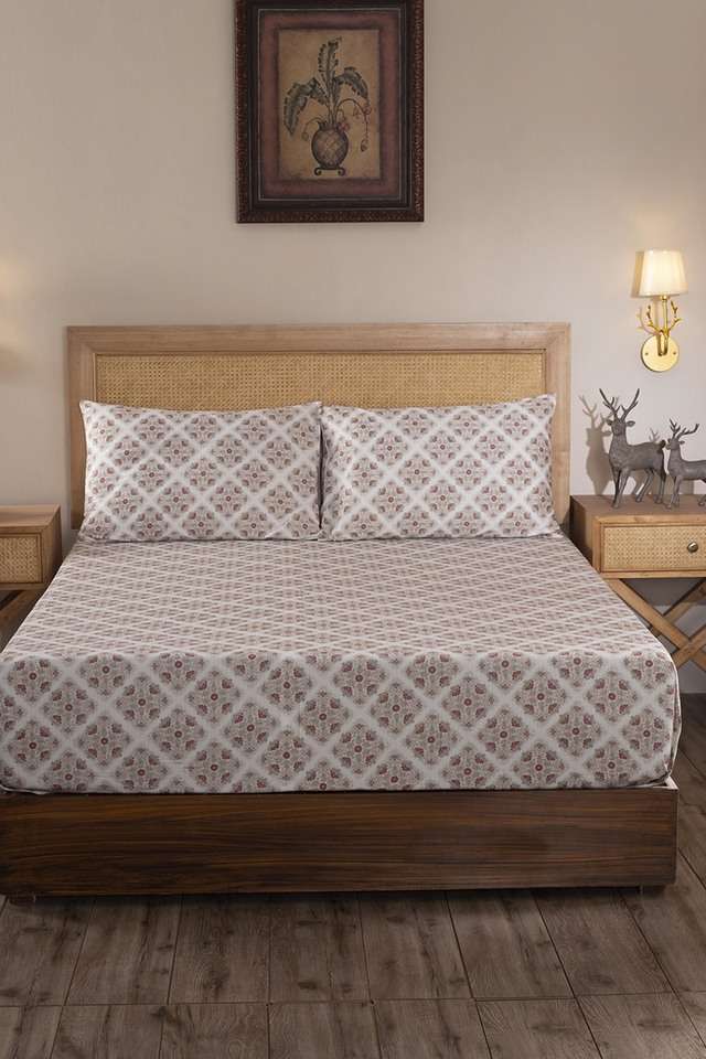 Vintage-Exotic-Heritage-Finest-Retro-400-TC-Cotton-Print-Red-King-Bed-Sheet-With-2-Pillow-Covers