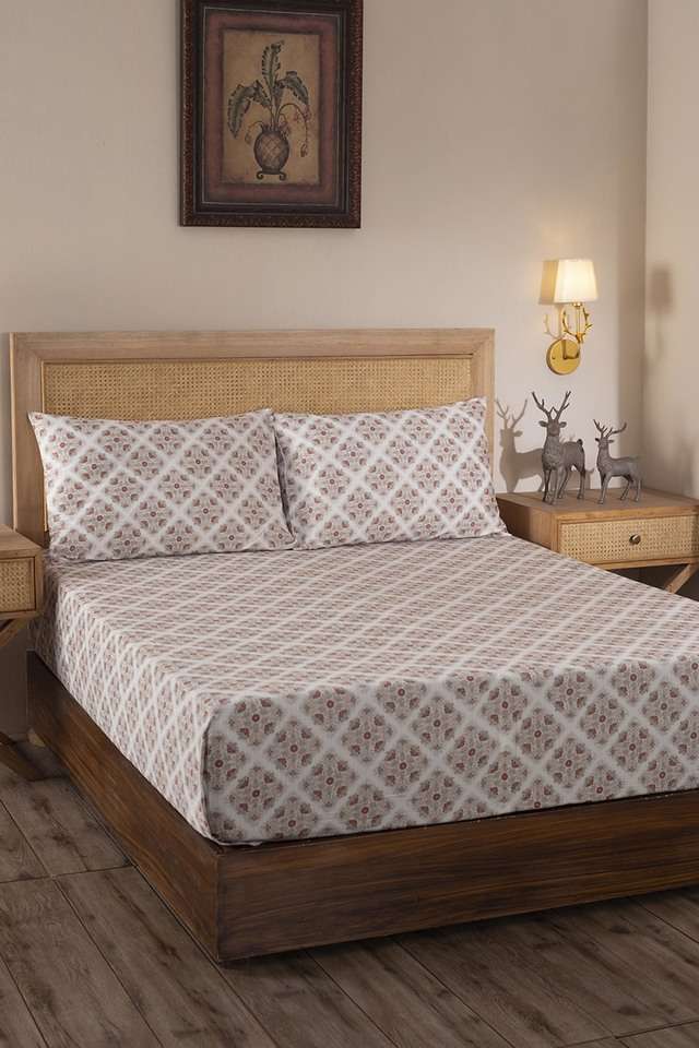 Vintage-Exotic-Heritage-Finest-Retro-400-TC-Cotton-Print-Red-King-Bed-Sheet-With-2-Pillow-Covers