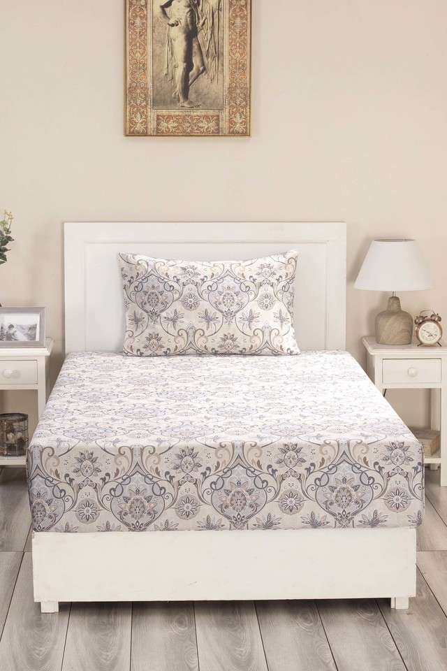 Hues-Nouveau-Tradition-Lawn-Rerun-300-TC-Cotton-Neutral-Print-Single-Bed-Sheet-With-1-Pillow-Cover