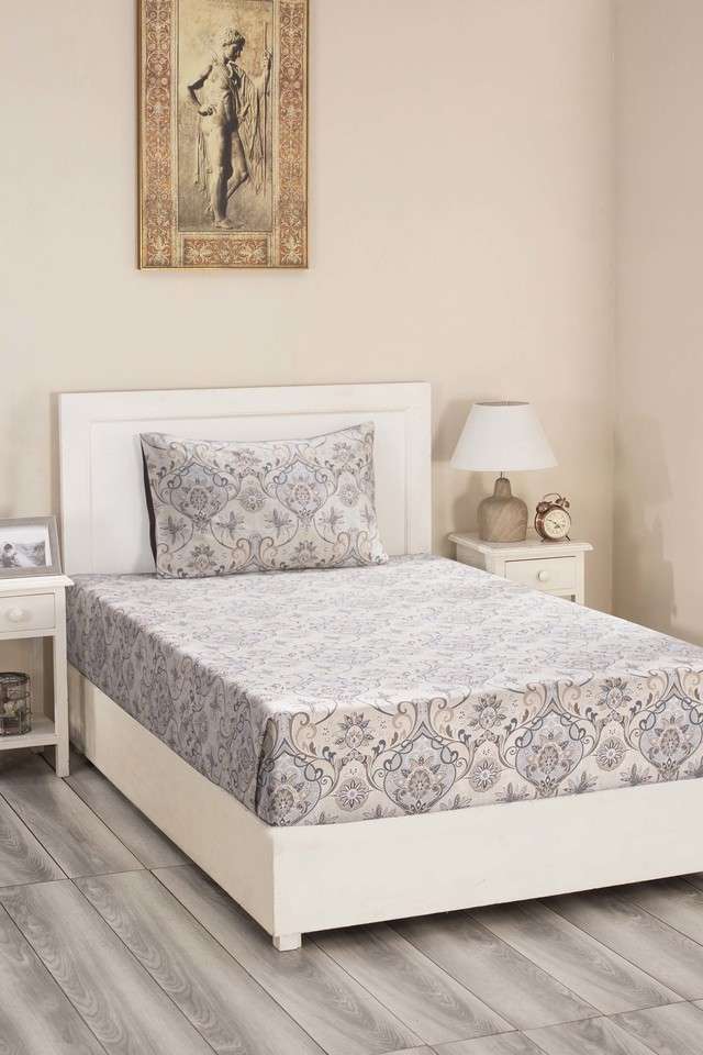 Hues-Nouveau-Tradition-Lawn-Rerun-300-TC-Cotton-Neutral-Print-Single-Bed-Sheet-With-1-Pillow-Cover