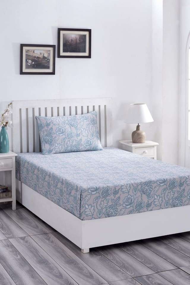 Hues-PBS-Nomad-Scuplt-Orlean-210-TC-Cotton-Blue-Print-Single-Bed-Sheet-With-1-Pillow-Cover