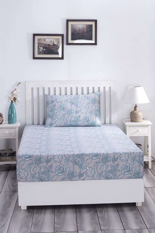 Hues-PBS-Nomad-Scuplt-Orlean-210-TC-Cotton-Blue-Print-Single-Bed-Sheet-With-1-Pillow-Cover
