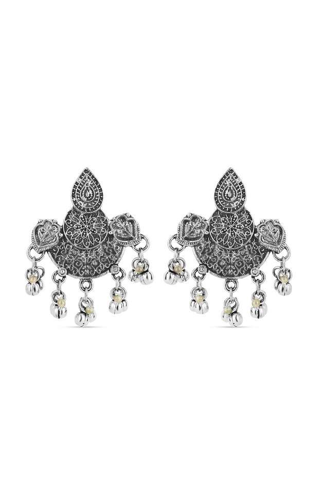 Ethnic-Silver-Plated-Oxidised-Engraved-Drop-Earring