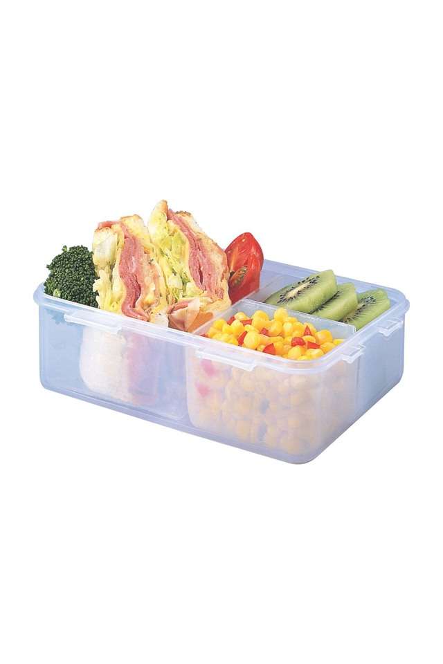 Classic-Rectangular-Plastic-Airtight-Food-Storage-Container-with-Leak-Proof-Lid-And-Divider---1-Liter---1-Piece---Transparent