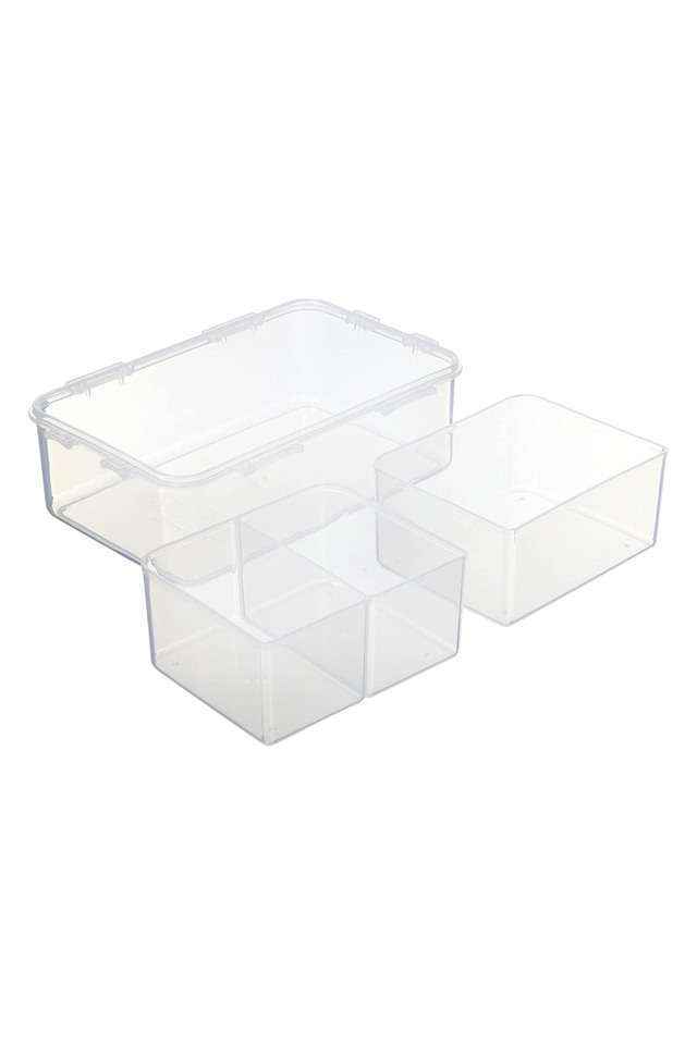 Classic-Rectangular-Plastic-Airtight-Food-Storage-Container-with-Leak-Proof-Lid-And-Divider---1-Liter---1-Piece---Transparent