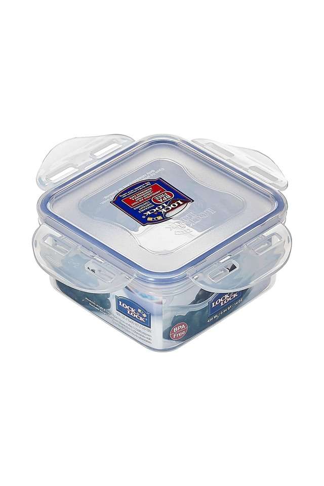 Classic-Square-Plastic-Airtight-Food-Storage-Container-with-Leak-Proof-Lid---420-ml---1-Piece---Transparent