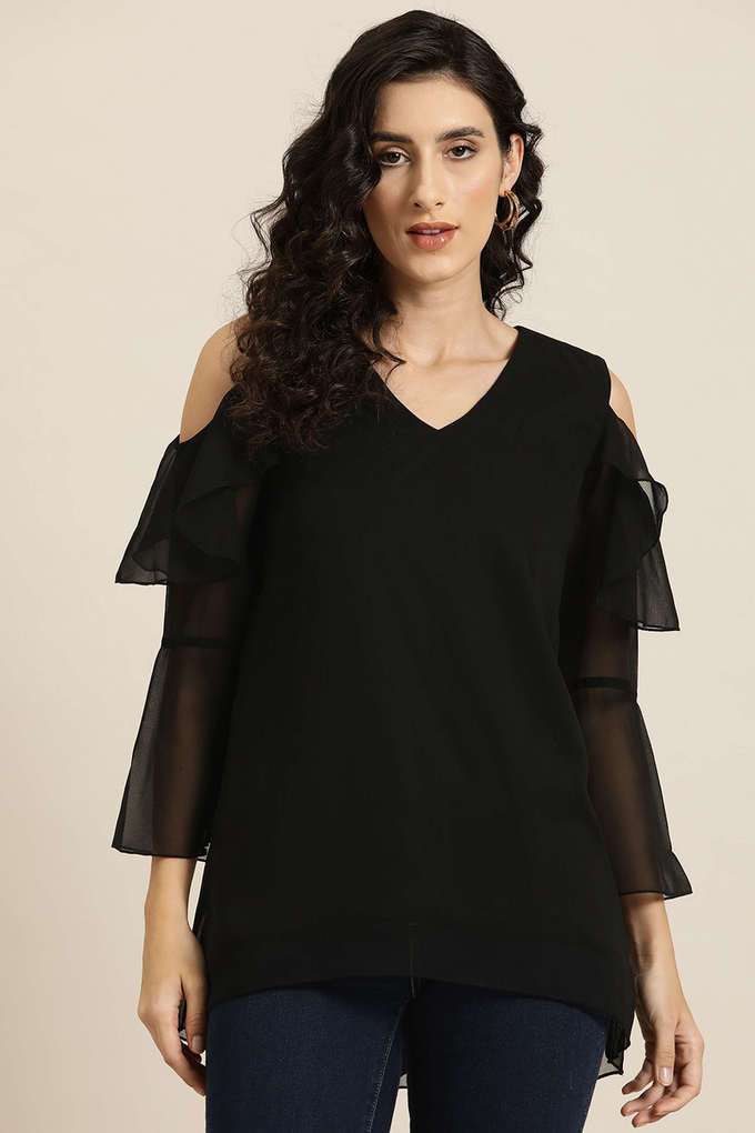 qurvii Solid Georgette V-Neck Women Top-picture-16