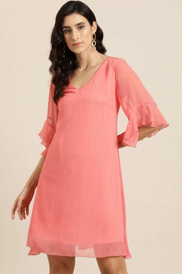 qurvii Solid V-Neck Georgette Women Dress-picture-29