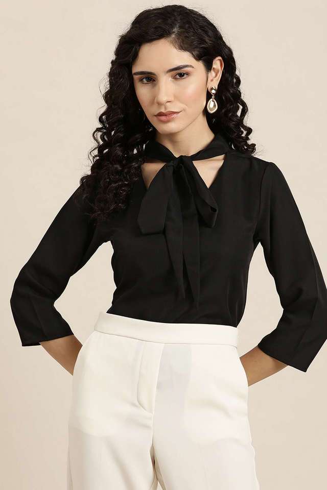qurvii Solid Crepe V-Neck Women Top-picture-33