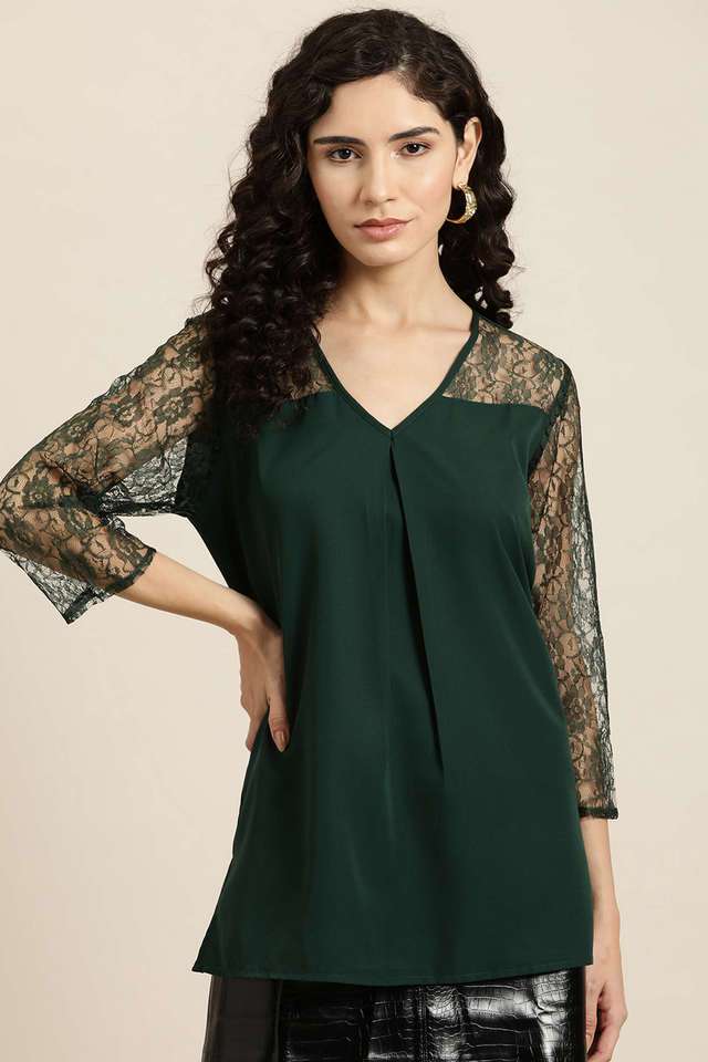 qurvii Solid Crepe V-Neck Women Top-picture-32