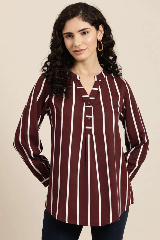qurvii Stripes Crepe Collared Women Top-picture-25