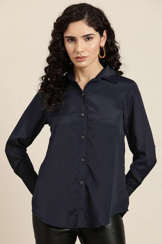 qurvii Solid Collared Crepe Women Casual Wear Shirt-picture-37
