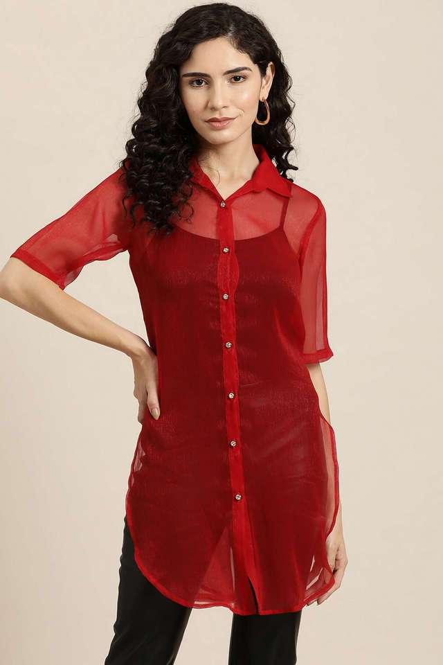 qurvii Solid Collared Silk Women Festive Wear Shirt-picture-13