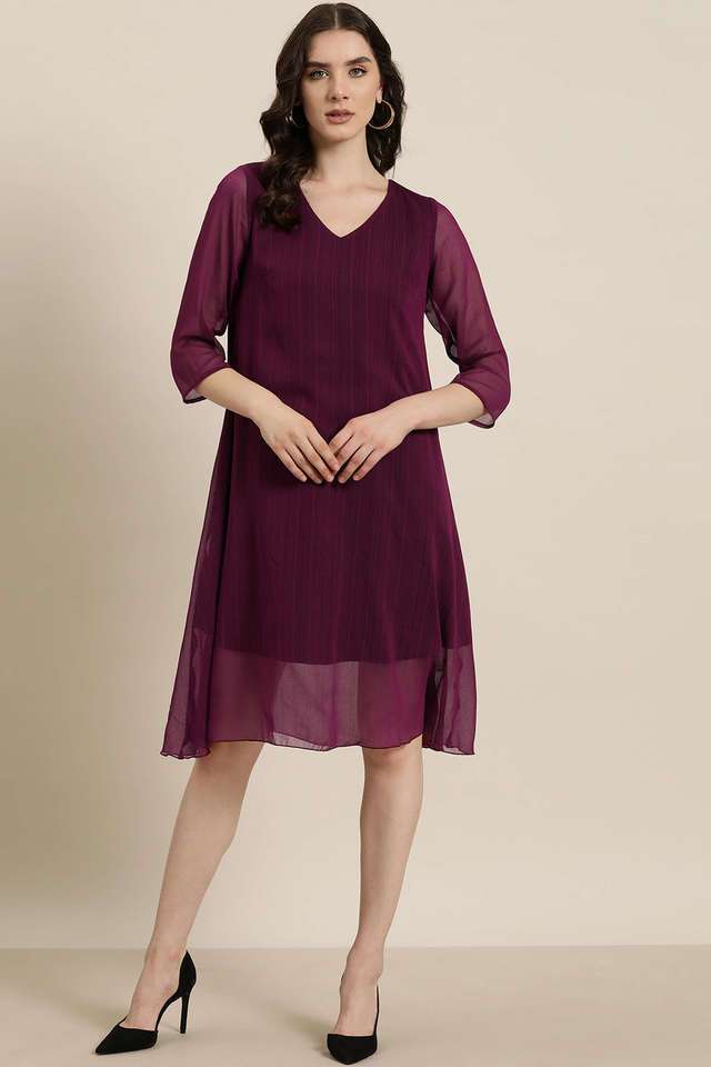 qurvii Solid V-Neck Georgette Women Dress-picture-12