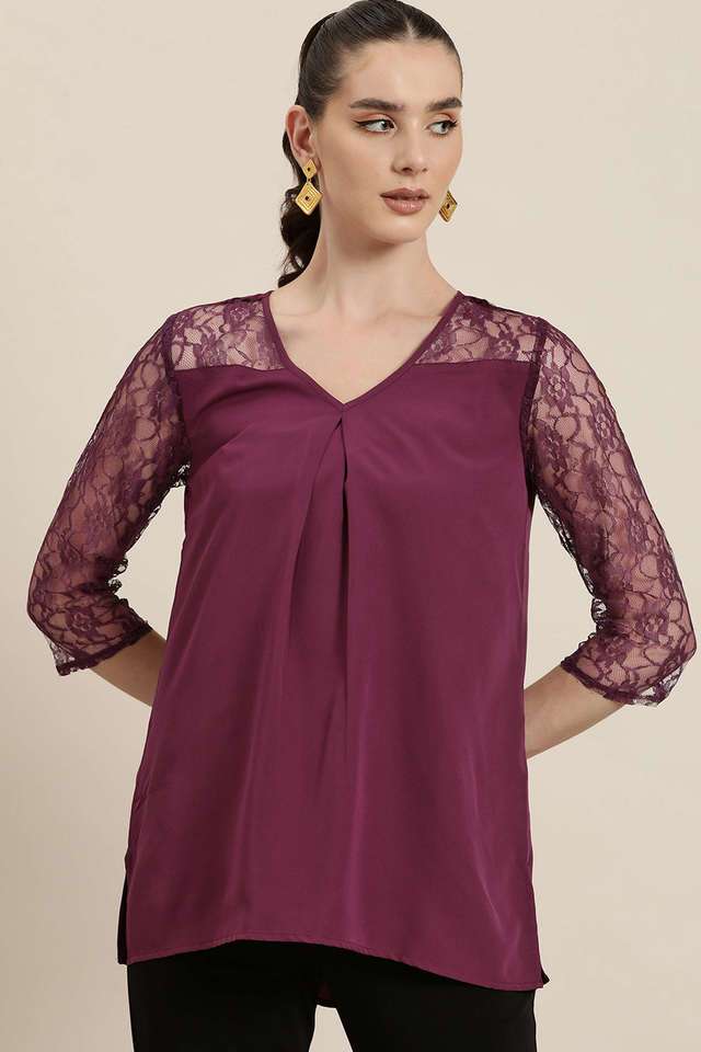 qurvii Solid Crepe V-Neck Women Top-picture-32