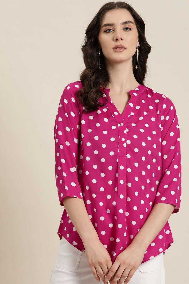 qurvii Polka Dots Crepe Collared Women Top-picture-39