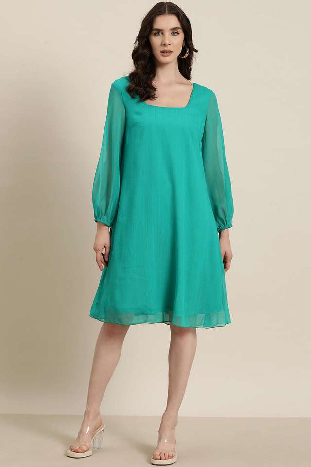 qurvii Solid Square Neck Georgette Women Dress-picture-37
