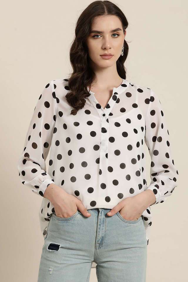 qurvii Polka Dots Georgette Collared Women Top-picture-13