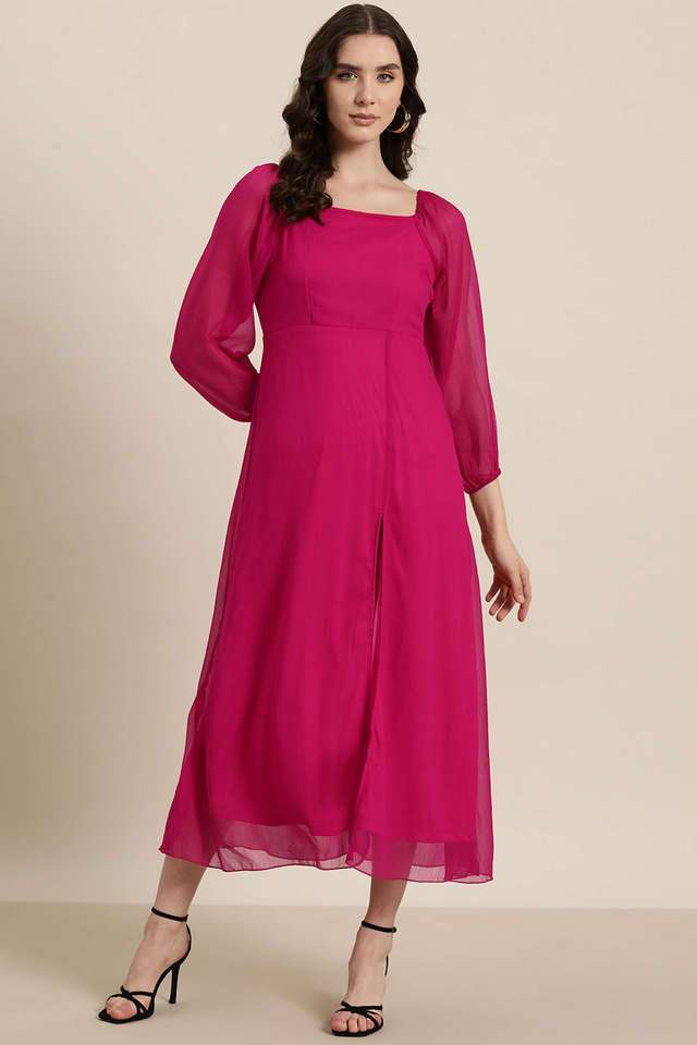 qurvii Solid Square Neck Georgette Women Dress-picture-17
