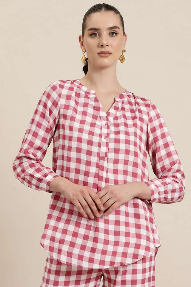 Solid Crepe Collared Women Top-image-47