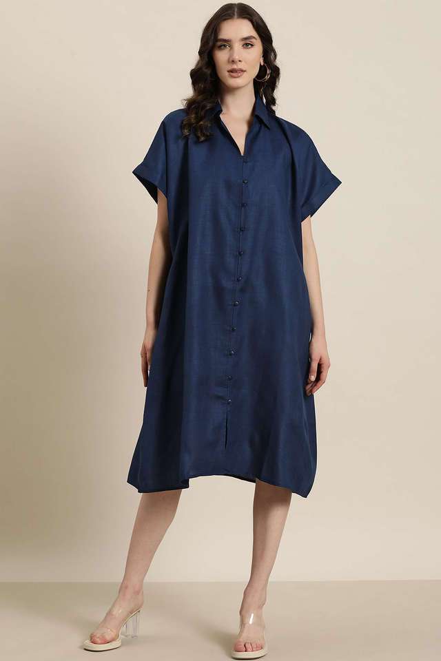 qurvii Solid Collared Cotton Women Dress-picture-25