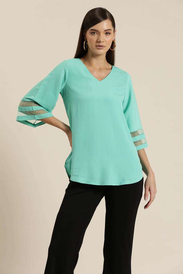 qurvii Solid Crepe V-Neck Women Top-picture-31