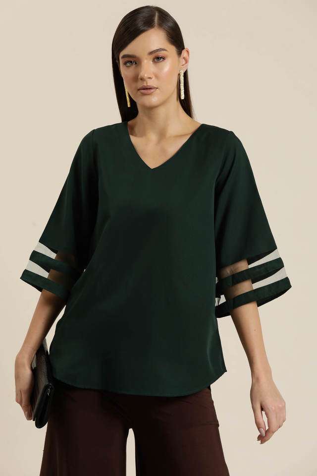 qurvii Solid Crepe V-Neck Women Top-picture-35