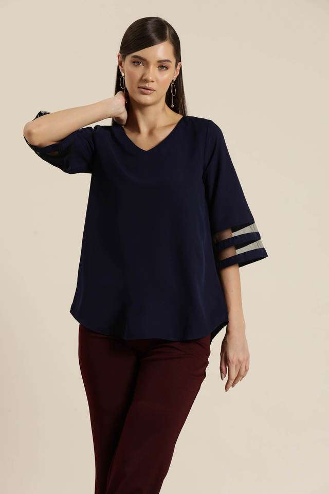 qurvii Solid Crepe V-Neck Women Top-picture-24
