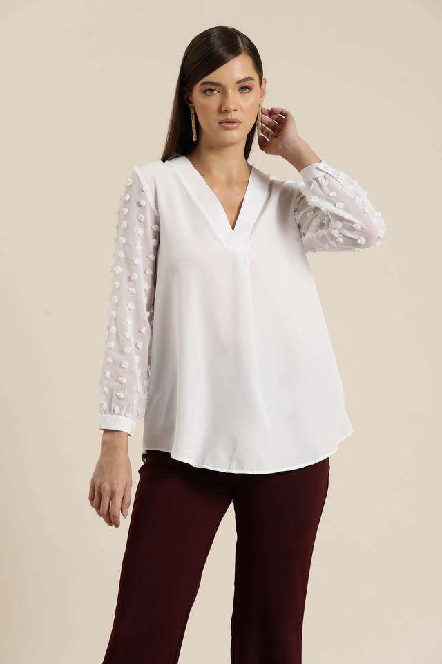 qurvii Solid Crepe V-Neck Women Top-picture-14