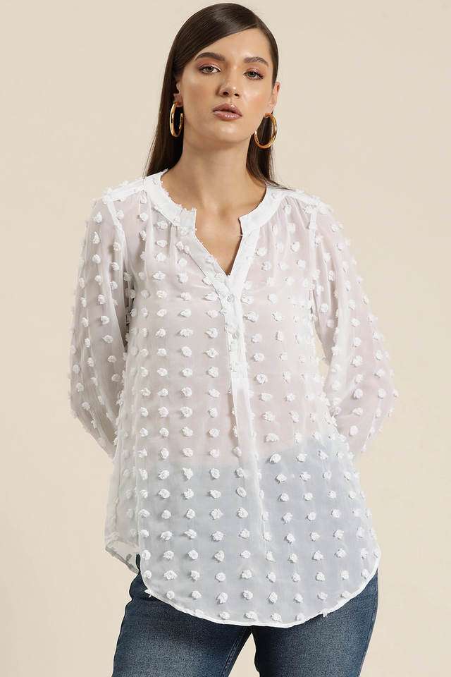 qurvii Solid Georgette Collared Women Top-picture-17