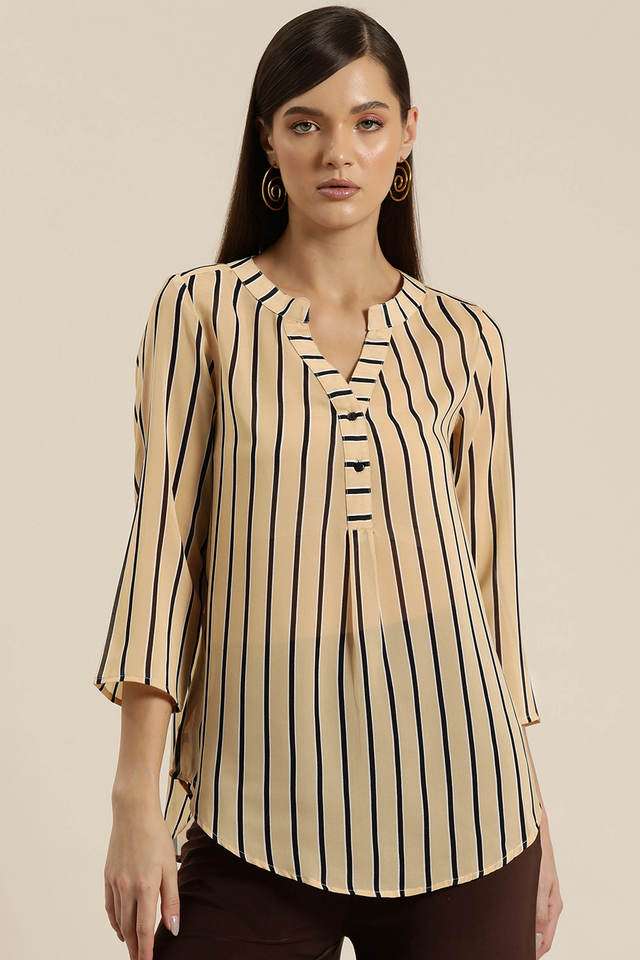 qurvii Stripes Georgette Collared Women Top-picture-31