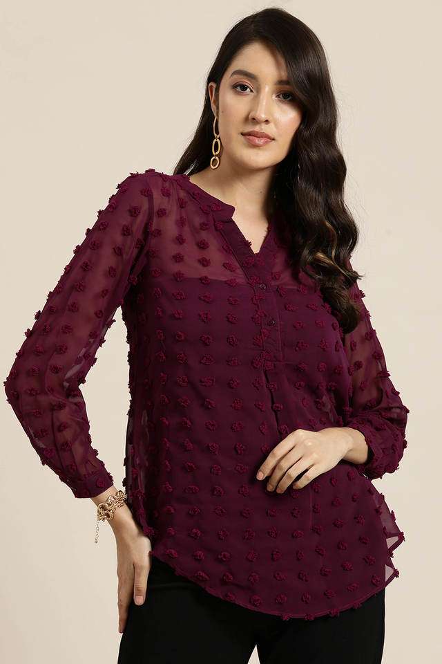 qurvii Solid Georgette Collared Women Top-picture-25