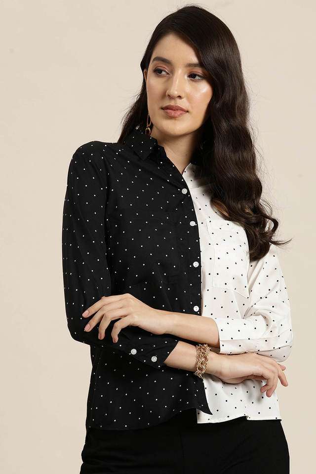 qurvii Polka Dots Collared Crepe Women Casual Wear Shirt-picture-39
