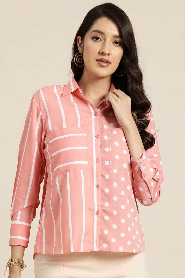 qurvii Polka Dots Collared Crepe Women Casual Wear Shirt-picture-35