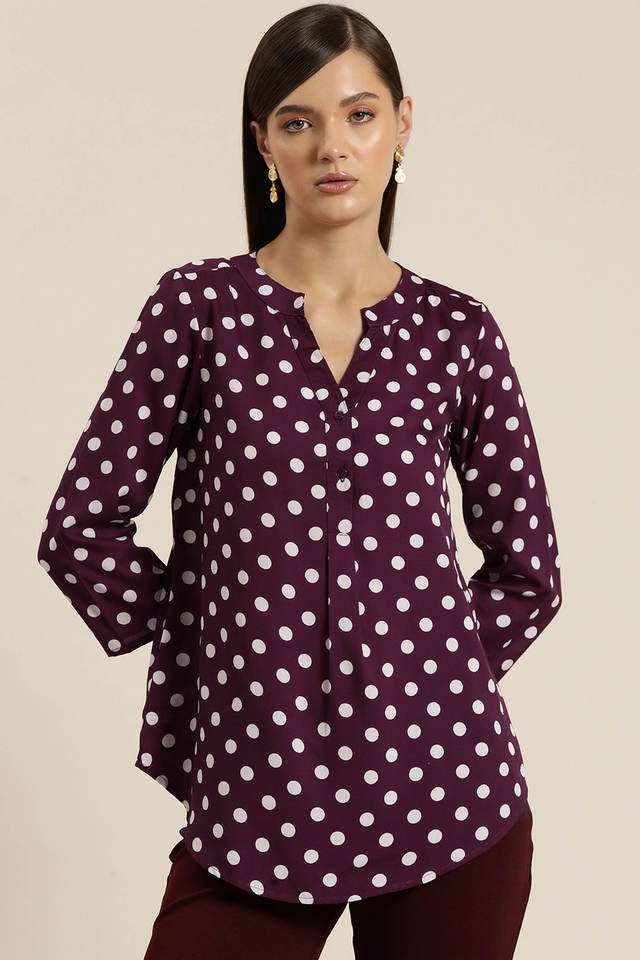 qurvii Polka Dots Crepe Collared Women Top-picture-14